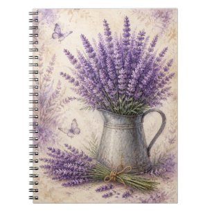 Caderno Espiral Revista de Jardim de Campo de Lavanda em Aquarela 