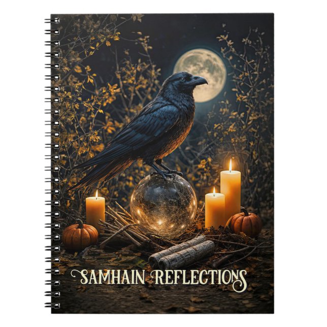 Caderno Espiral Revista de Samhain com Corvo e Lua (Frente)