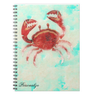 Caderno Espiral Revista Personalizada do Caranguejo Vermelho Ocean