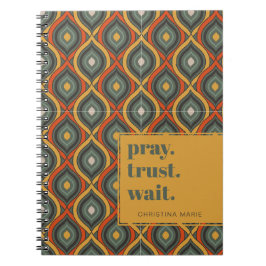 Caderno Espiral Reze Confie Espere Retro Ikat Verde Dourado