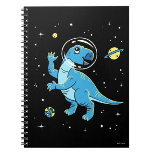 Caderno Espiral Rhabdodon azul Dinos no espaço
