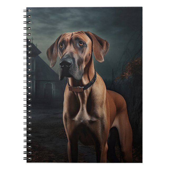 Caderno Espiral Rhodesian Ridgeback Halloween Assustador (Frente)