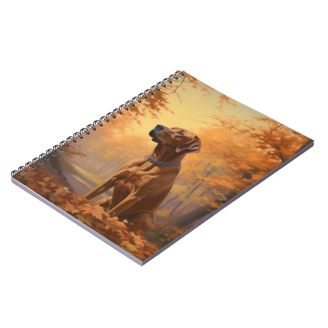 Caderno Espiral Rhodesian Ridgeback  no Outono Folhas Caem Inspira (Left Side)