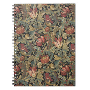 Caderno Espiral Rica Tapeçaria Floral Brocado Vitoriano Antigo
