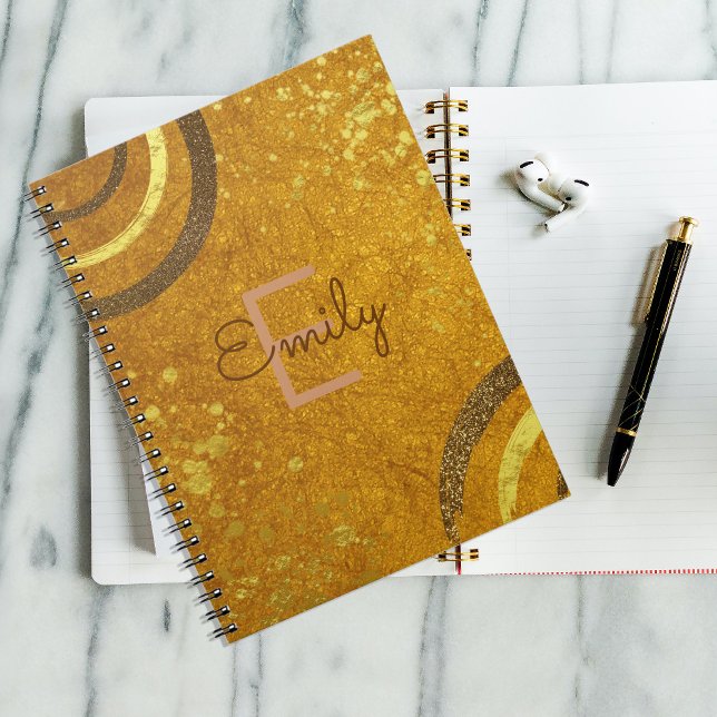 Caderno Espiral Rico Castanho Glitter Dourado Glam Moderno Persona (Criador carregado)