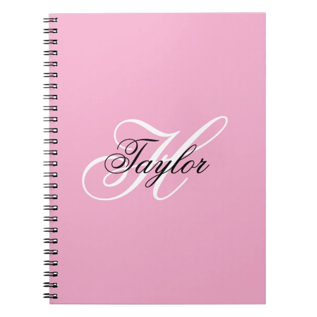 Caderno Espiral Rico preto e branco, monograma cor-de-rosa (Frente)