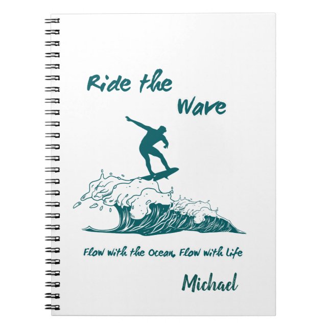 Caderno Espiral "Ride the Wave" Inspirational Surfing Graphic (Frente)