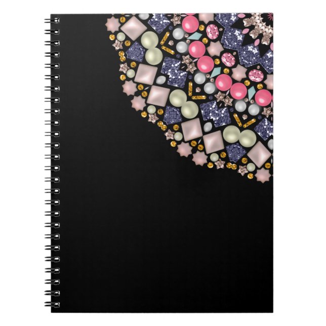 Caderno Espiral Rinestones, sequências, confete (Frente)