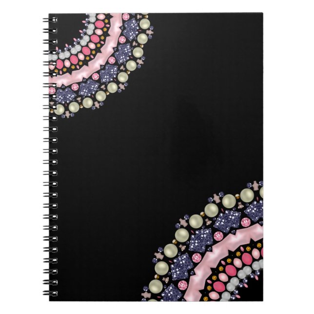 Caderno Espiral Rinestones, sequências, confete, pérola (Frente)
