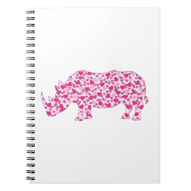 Caderno Espiral Rinocerontes feitos em Corações Rosa (Frente)