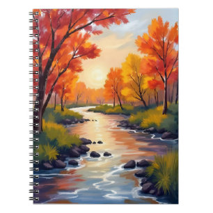 Caderno Espiral Rio de Outono Folhas de Outono Aquarela da Natur
