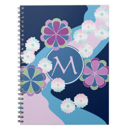 Caderno Espiral Rio do crisântemo de Nagarekiku do japonês floral