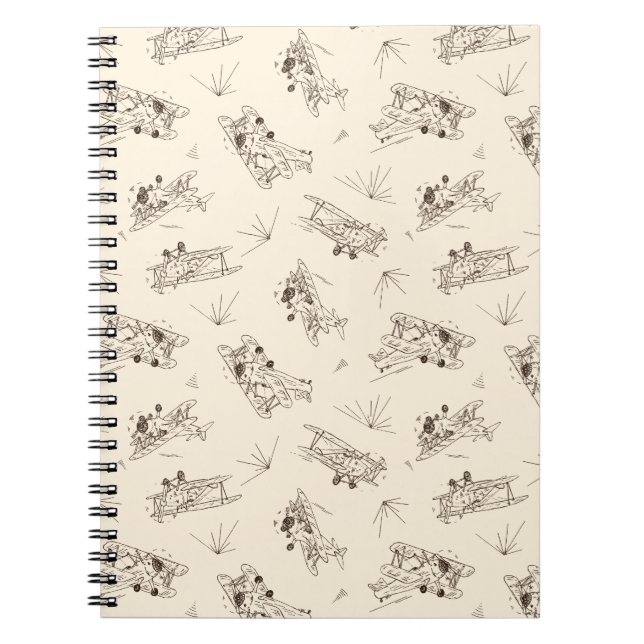 Caderno Espiral Roaring Art Deco Bi-planes - padrão esboçado. (Frente)