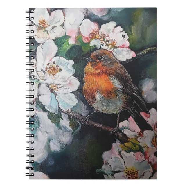 Caderno Espiral Robin com flor de cereja (Frente)