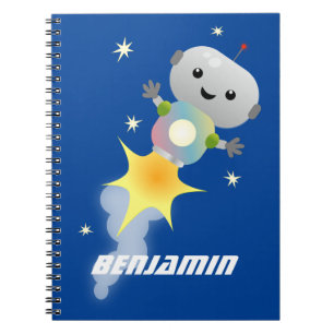 Caderno Espiral Robô fofo voando em ilustração de desenho animado