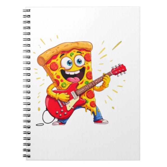 Caderno Espiral **Rock ’n’ Roll Pizza – Funny Guitar-Playing Slice (Frente)