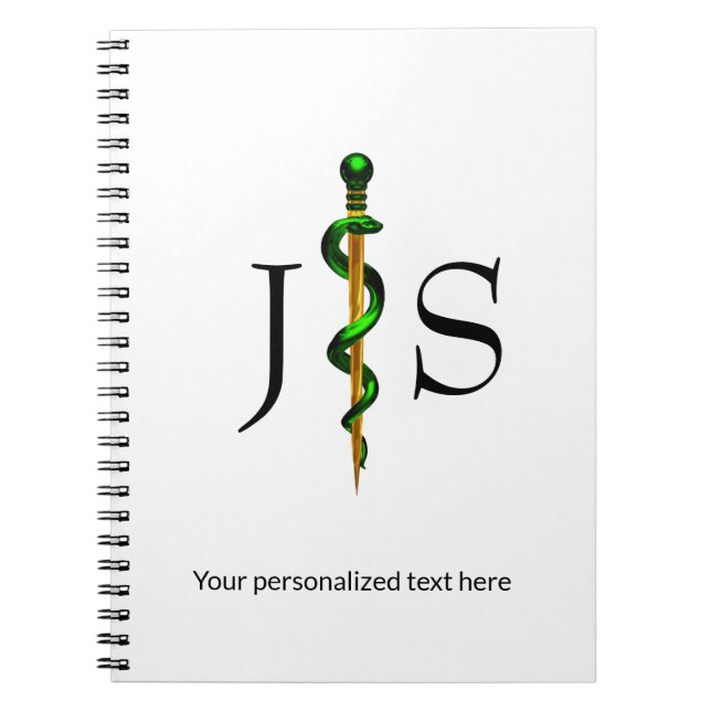 Caderno Espiral Rod Médico Dourado Verde Herbal de Asclepius (Frente)