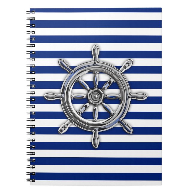 Caderno Espiral Roda Chrome Like em faixas náuticas (Frente)
