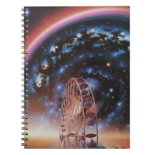 Caderno Espiral Roda Gigante Cósmica Sob uma Galáxia Neon