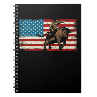 Caderno Espiral Rodeo Bull Rider Patriota Americana Flag Cowboys