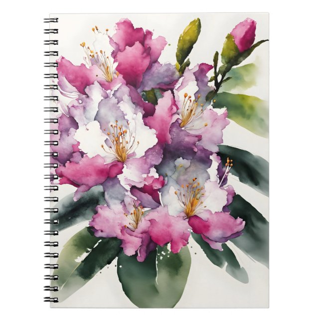Caderno Espiral Rododendro - Flores de aquarela (Frente)