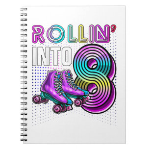 Caderno Espiral Rolando em 8 Roller Rink 8 Noite de Nascimento Pa