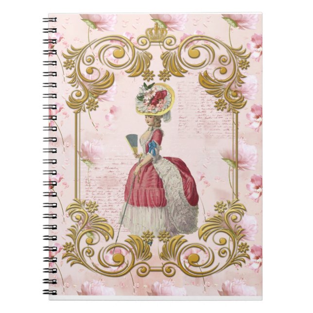Caderno Espiral Romantic Marie Antoinette floral pink ノートブック (Frente)