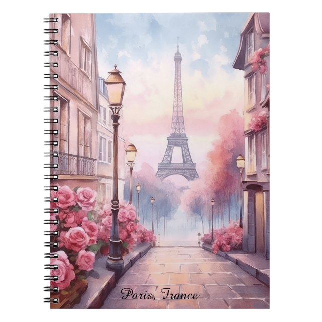 Caderno Espiral Romantic Paris France – Eiffel Tower Floral (Frente)