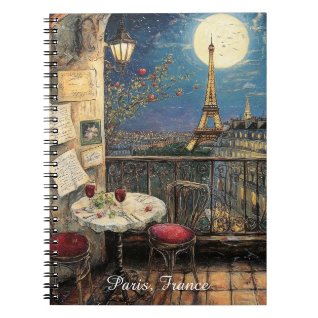 Caderno Espiral Romantic Paris France Eiffel Tower Illustration (Frente)
