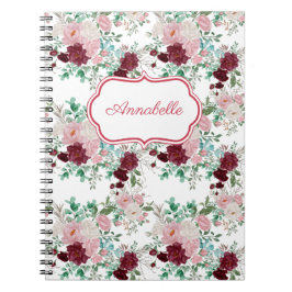 Caderno Espiral Romantic Pink & Red Roses Personalized