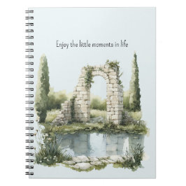 Caderno Espiral Romantic Pond Floral White Stones Enjoy Moments