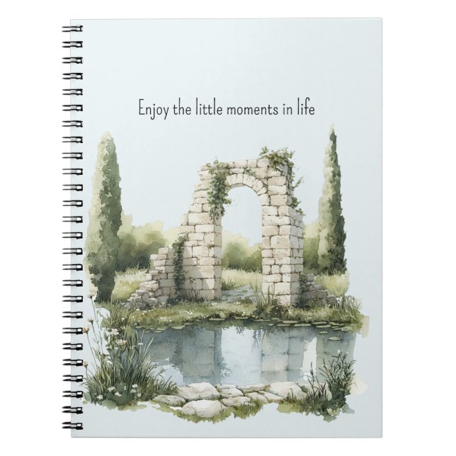 Caderno Espiral Romantic Pond Floral White Stones Enjoy Moments (Frente)