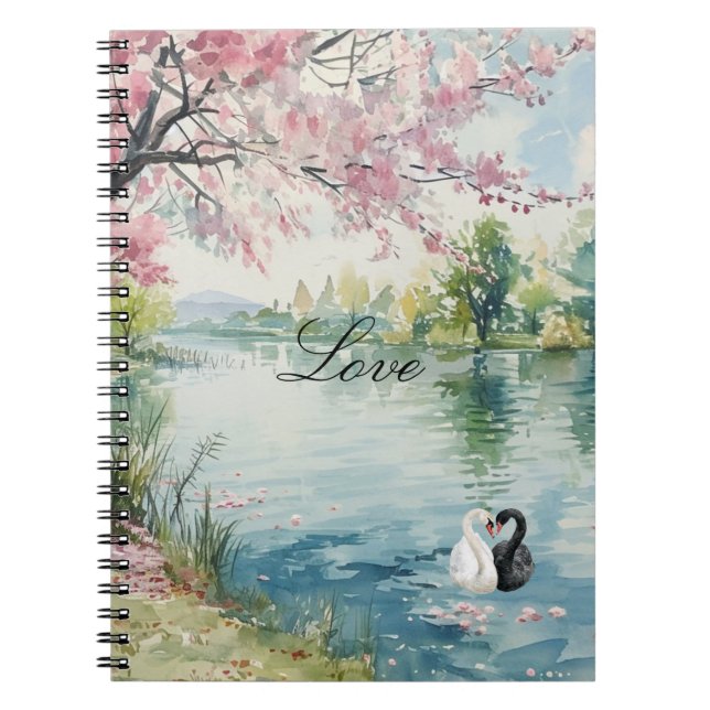 Caderno Espiral Romântica Swans Lake Love (Frente)