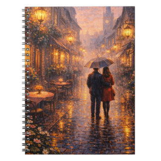 Caderno Espiral Romântico de Paris sob Chuva
