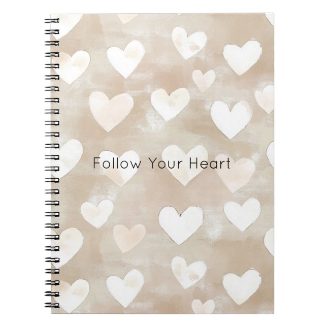 Caderno Espiral Romântico Rosa Bege Corações de Creme   (Frente)