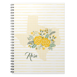 Caderno Espiral Rosa Amarela do Texas - Estado de Gingham com Rosa