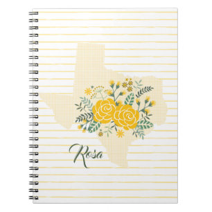 Caderno Espiral Rosa Amarela do Texas - Estado de Gingham com Rosa