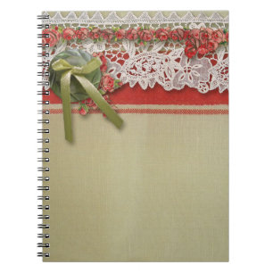Caderno Espiral Rosa Antiga Renda Rustic Redo Victoriado Sackcloth
