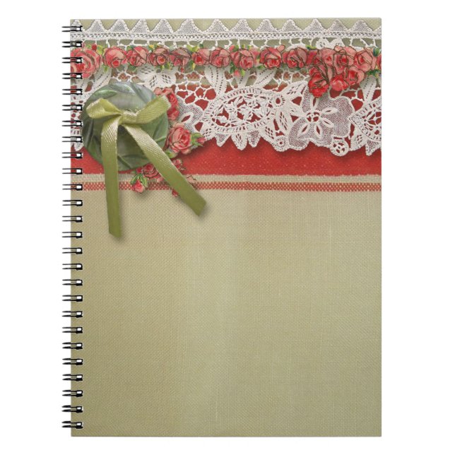 Caderno Espiral Rosa Antiga Renda Rustic Redo Victoriado Sackcloth (Frente)