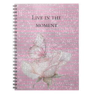Caderno Espiral Rosa Bege Borboleta Brilho