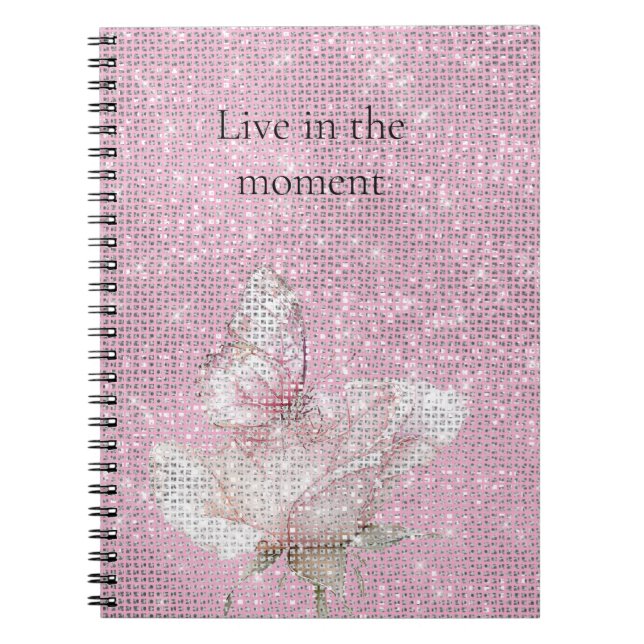 Caderno Espiral Rosa Bege Borboleta Brilho  (Frente)