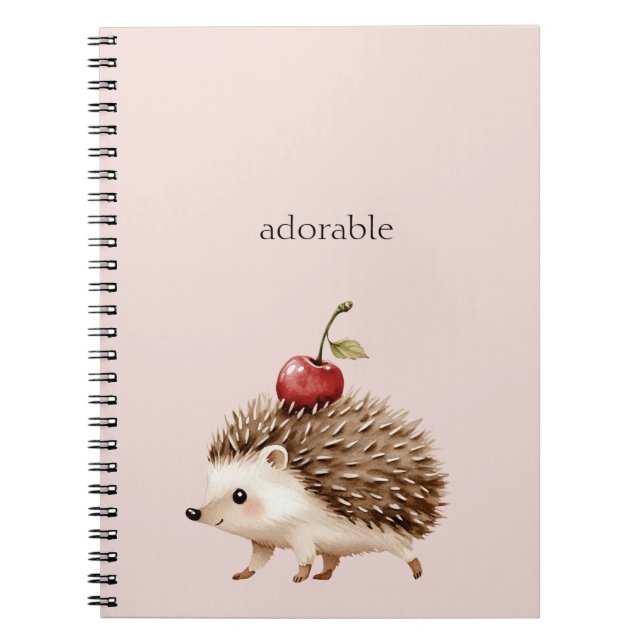 Caderno Espiral Rosa Bege Vermelho Cereja Adorável ouriço-cacheiro (Frente)