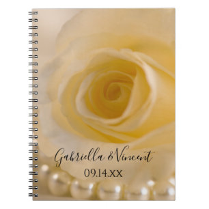 Caderno Espiral Rosa Branca e Pérolas Livro de Convidados