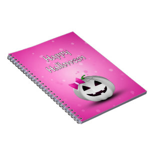 Caderno Espiral Rosa branco o Dia das Bruxas feminino da abóbora