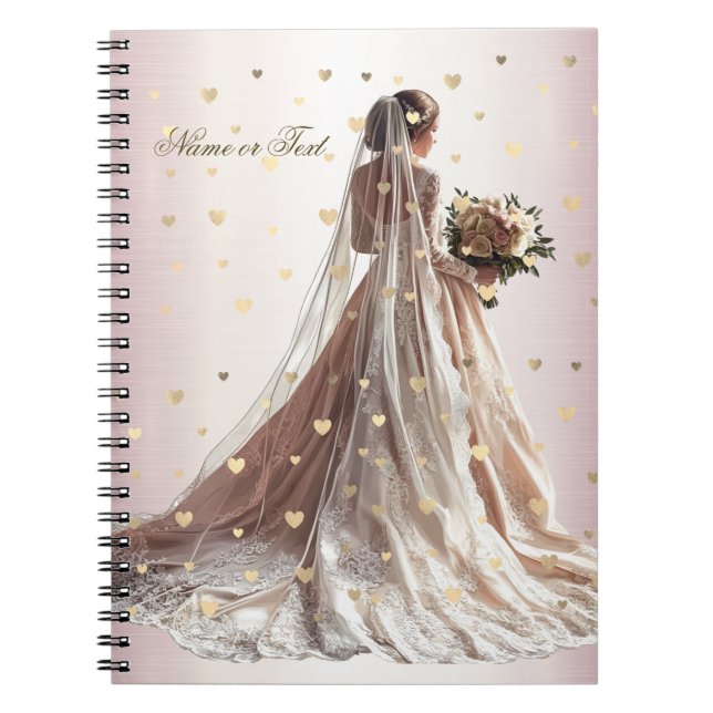 Caderno Espiral Rosa Casamento no inverno Noiva Ouro Shiny Heart P (Frente)