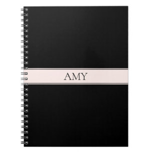 Caderno Espiral Rosa claro Blush Stripe e Texto Editável Elegante
