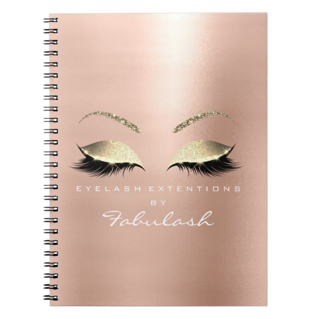 Caderno Espiral Rosa cor-de-rosa Dourado Olhos Maquiagem Branca (Frente)