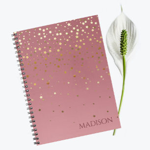 Caderno Espiral Rosa cor-de-rosa e estrelas do brilho de Marsala