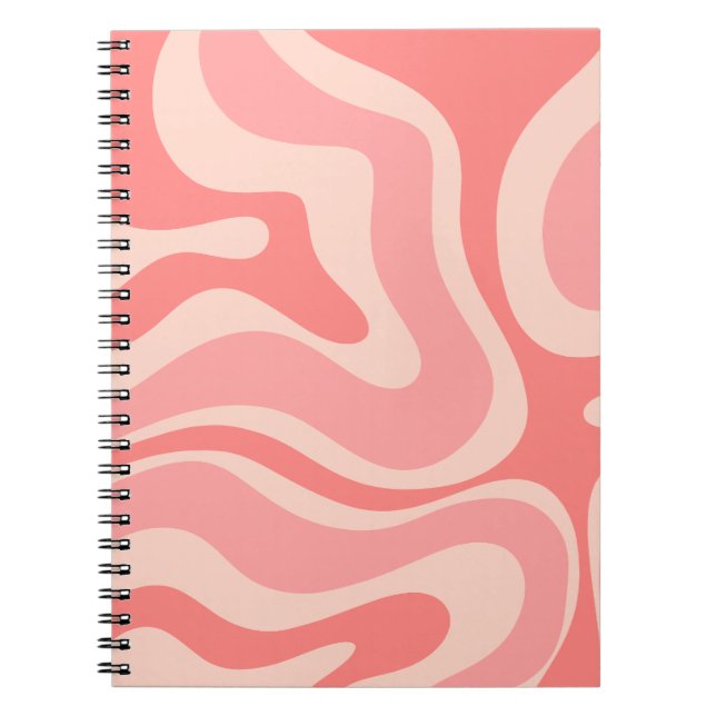 Caderno Espiral Rosa Corado Moderno Retro Líquido Redemoinho Abstr (Frente)