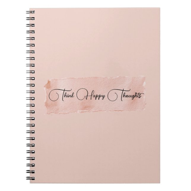 Caderno Espiral Rosa Corado Pense em Pensamentos Felizes (Frente)